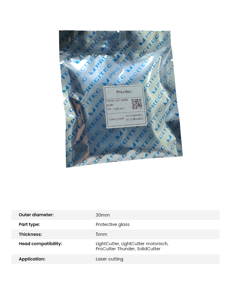 Precitec Lower Laser Protective Lens for Laser Cutting Head D30x5, D37x7